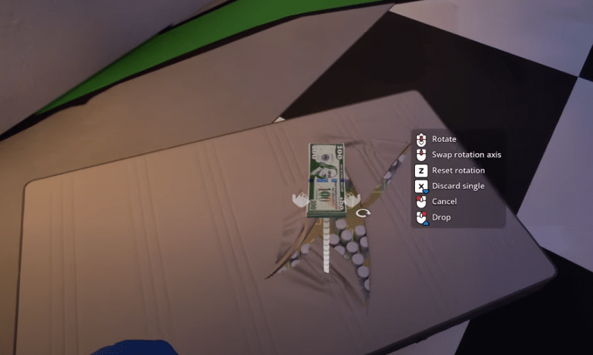 Cash cleaner simulator dropping money into a mattress